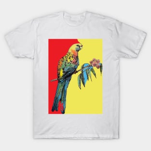 Rosella Parrot Watercolor Painting on Red T-Shirt